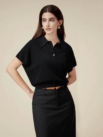 Amoretu 100% Lyocell Polo Collar Short-Sleeve Casual Top - Amoretu -