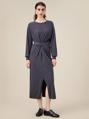 Amoretu 100% Wool Round Neck Knitted Dress - Amoretu -