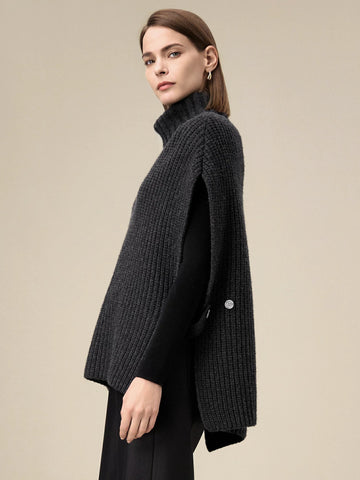 Amoretu 100% Wool Turtleneck Sleeveless Knit Vest - Amoretu -