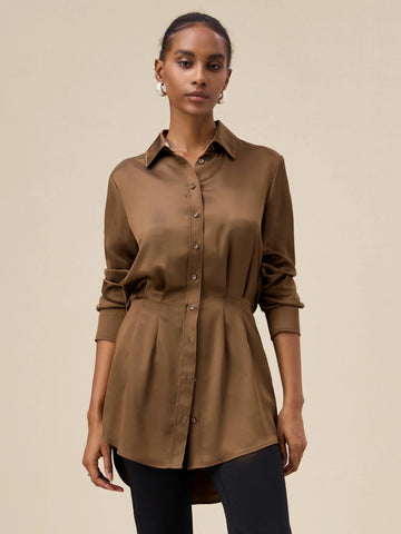 Amoretu Acetate Lapel Long Sleeve Satin Shirt - Amoretu -