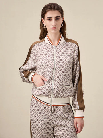 Amoretu Acetate Satin Print Long Sleeve Outerwear Jacket - Amoretu -