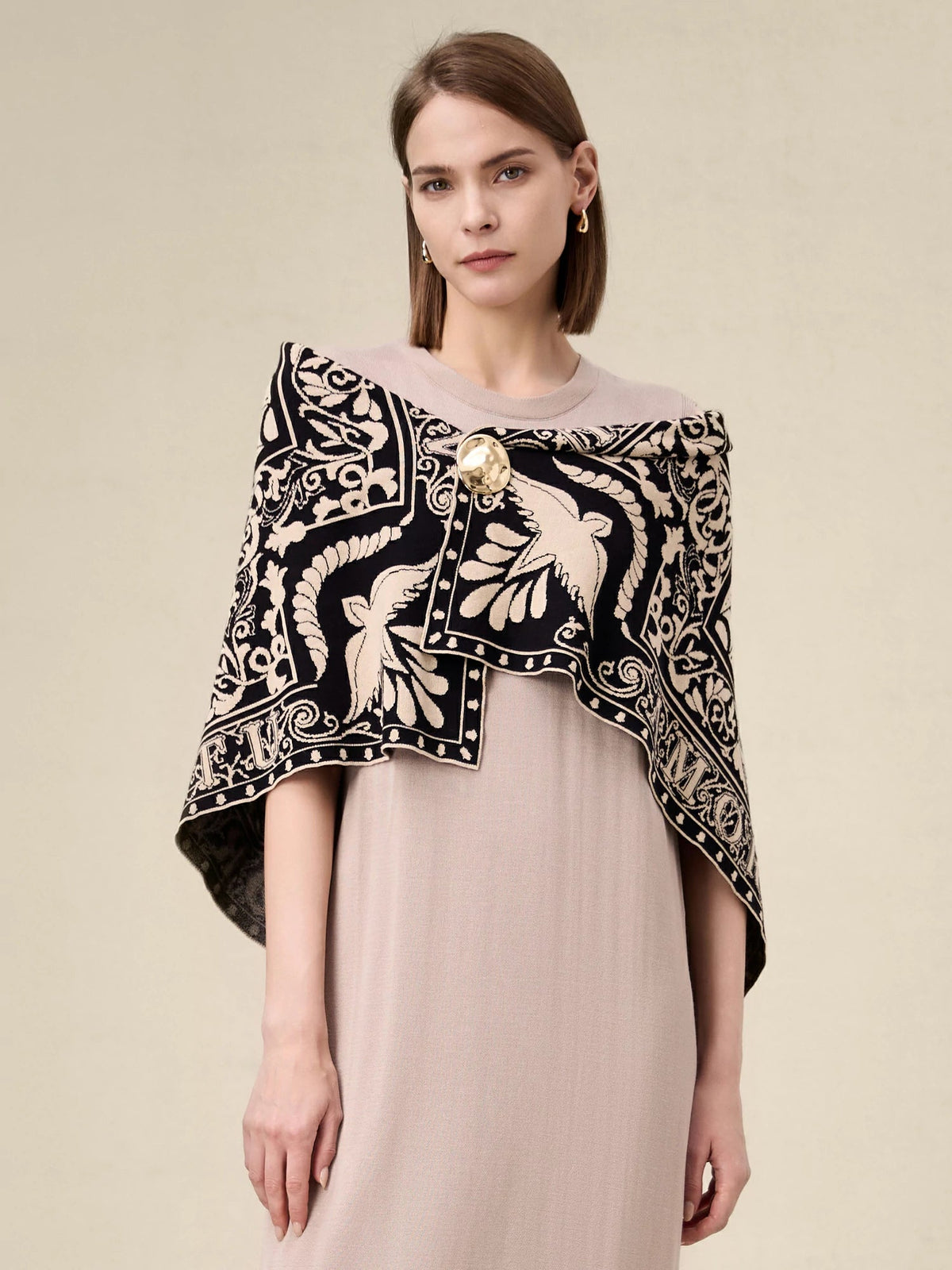 Amoretu Brand Patterned Knit Shawl(Free brooch with purchase)