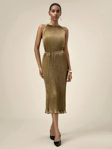 (FINAL SALE) Satin Pleated Slip Dress