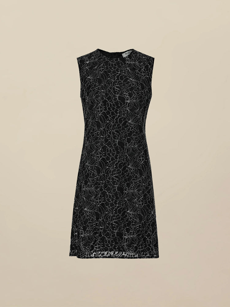Amoretu Sleeveless Silver Metallic Lace Dress