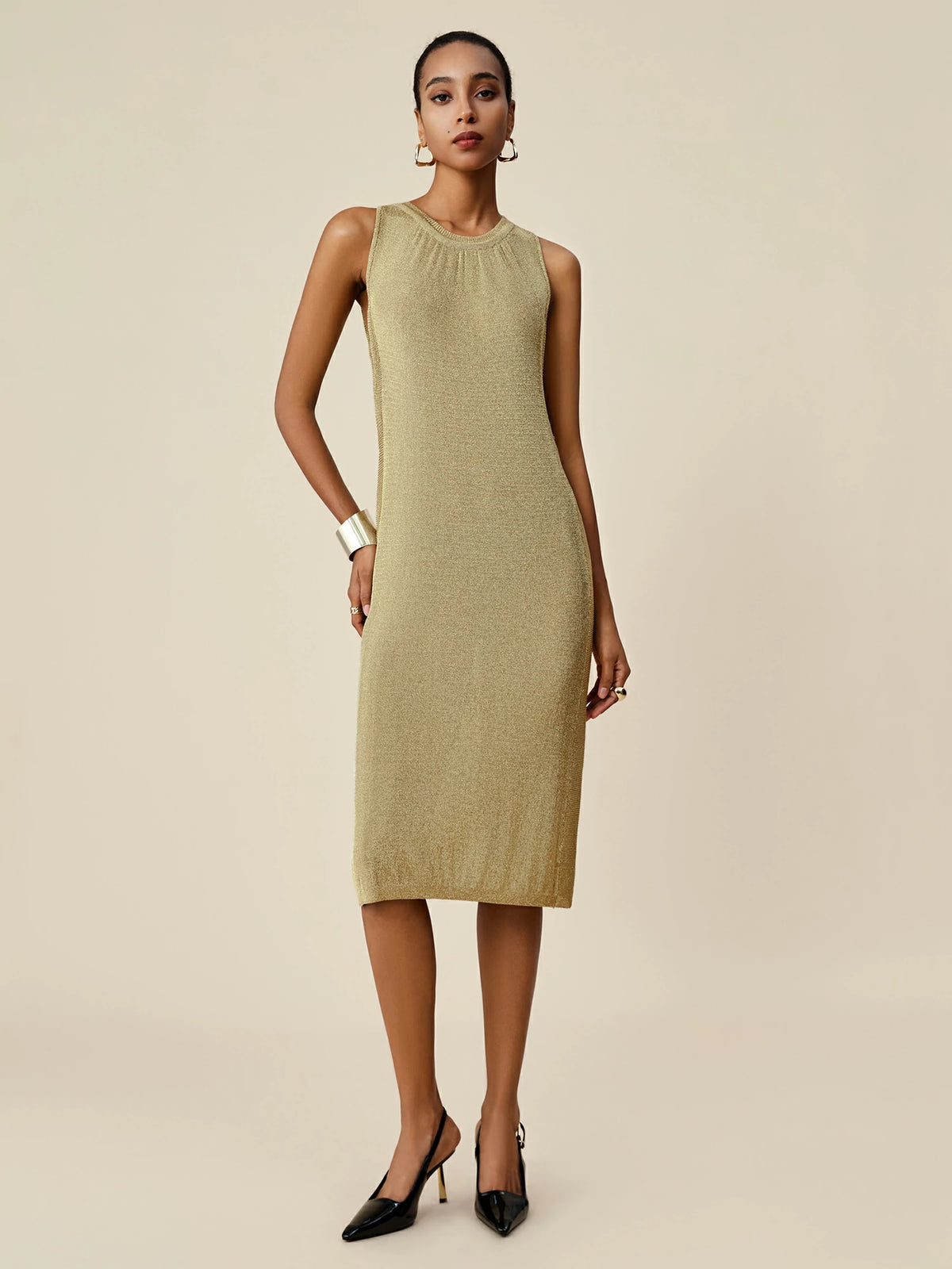 Amoretu Metallic Yarn Sleeveless Knitted Dress