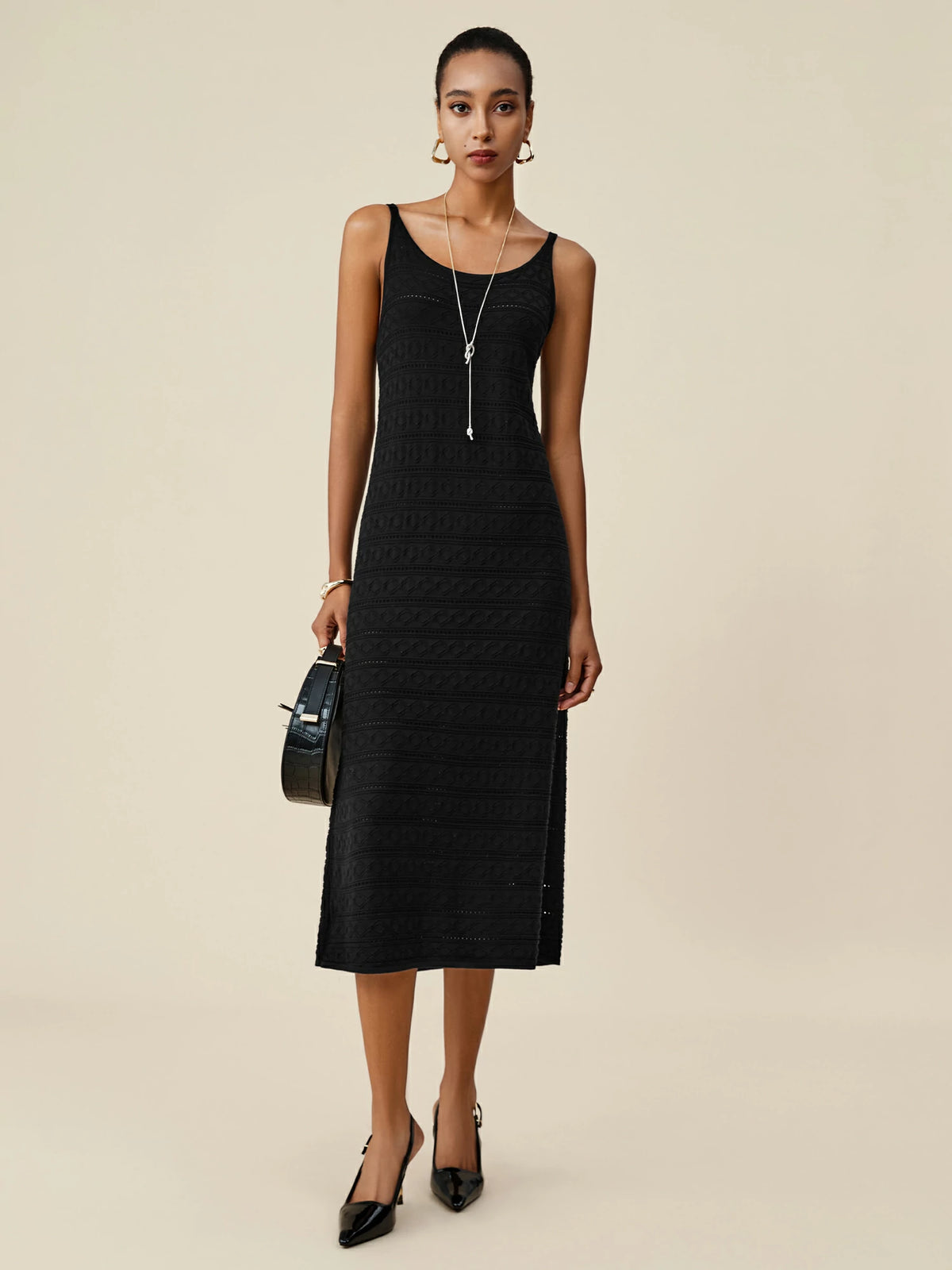 Amoretu 100% Lyocell Round Neck Camisole Knitted Dress