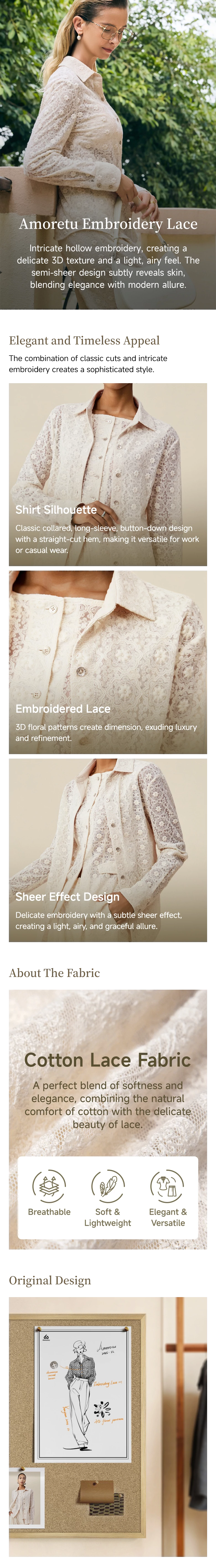 Amoretu Lapel Embroidered Lace Blouse