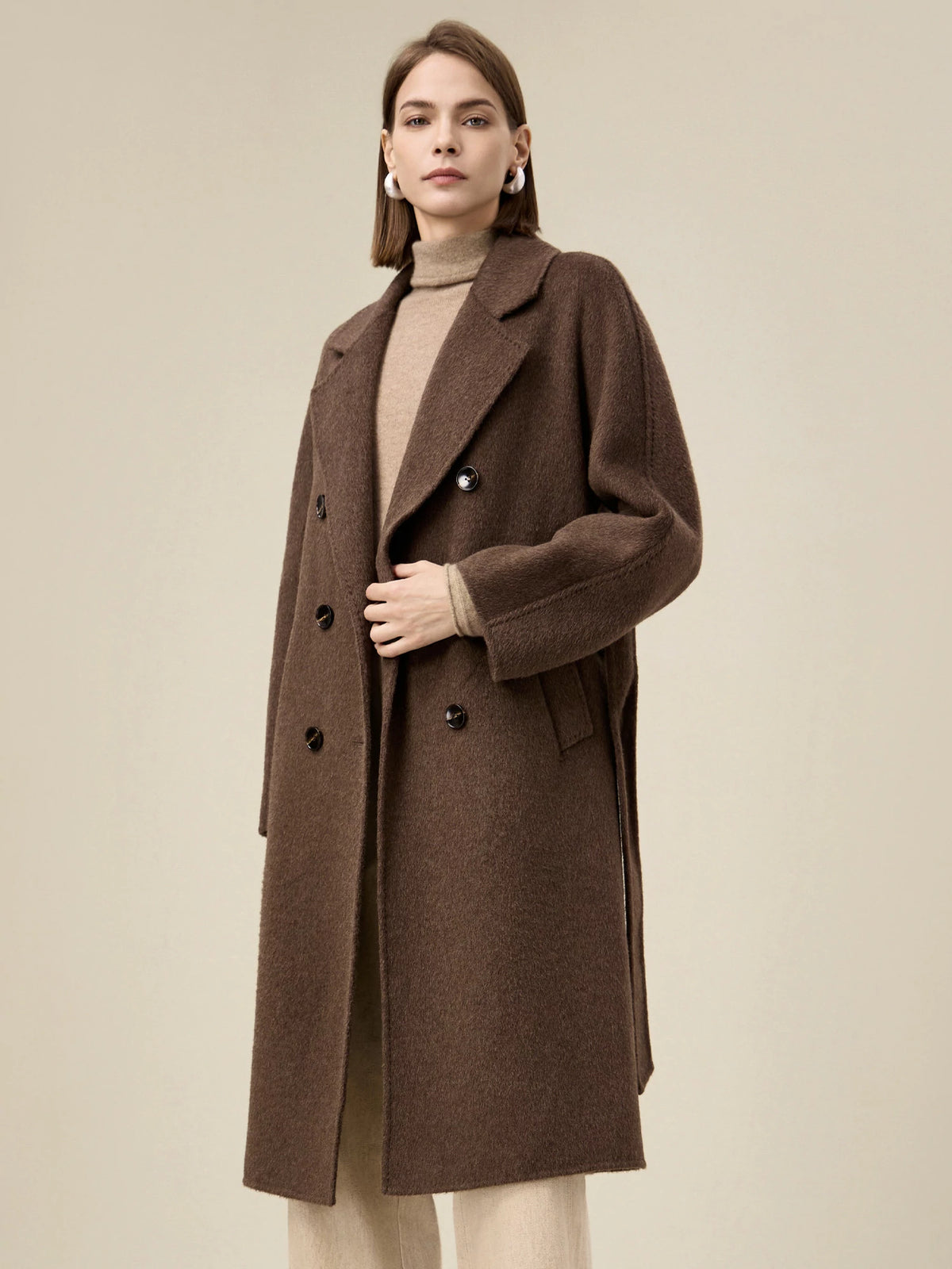 (FINAL SALE)Wool Notched Lapel Double-Breasted Coat