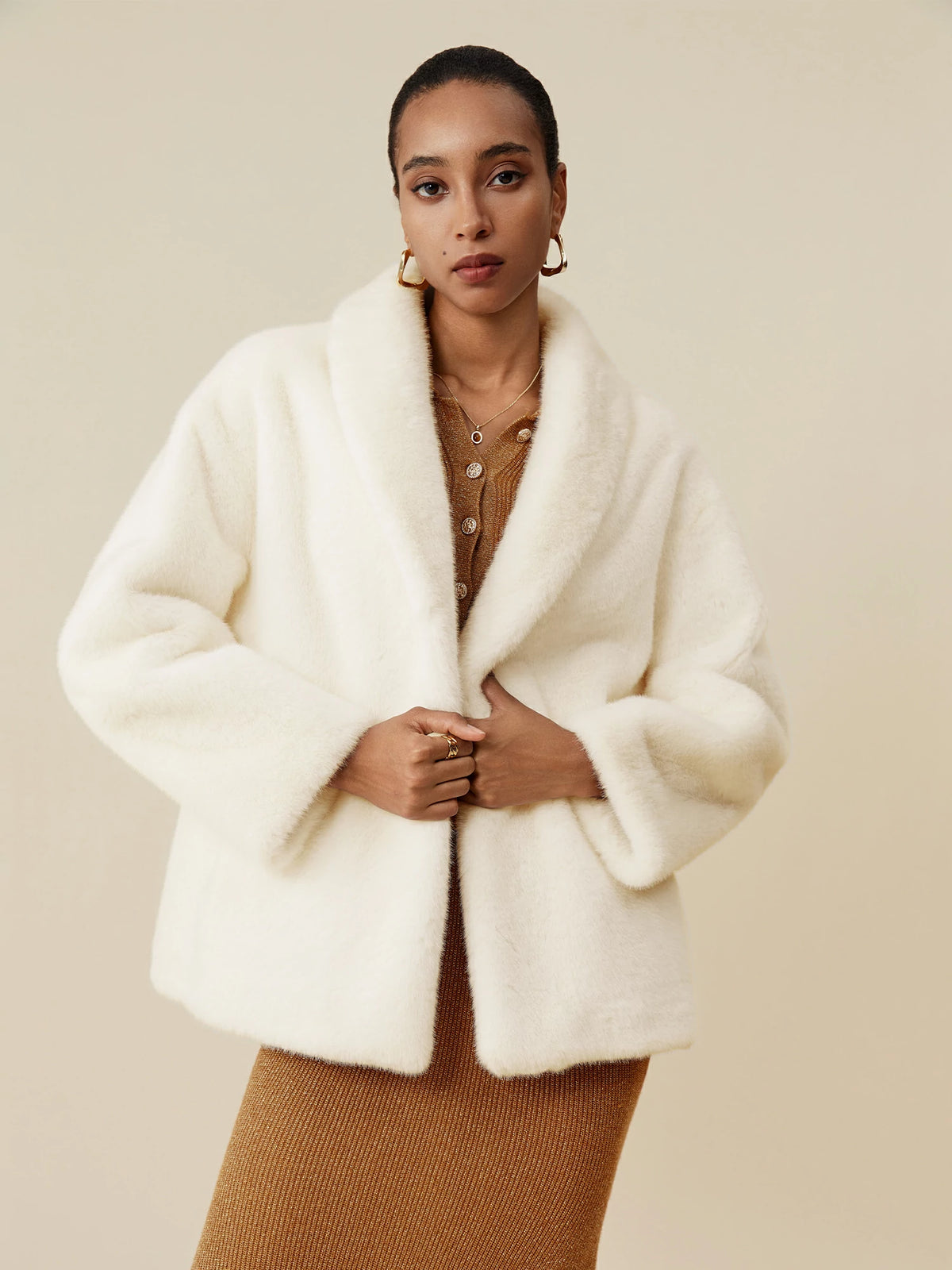 (FINAL SALE)Lapel Long-Sleeved Eco-Friendly Fur Short Coat