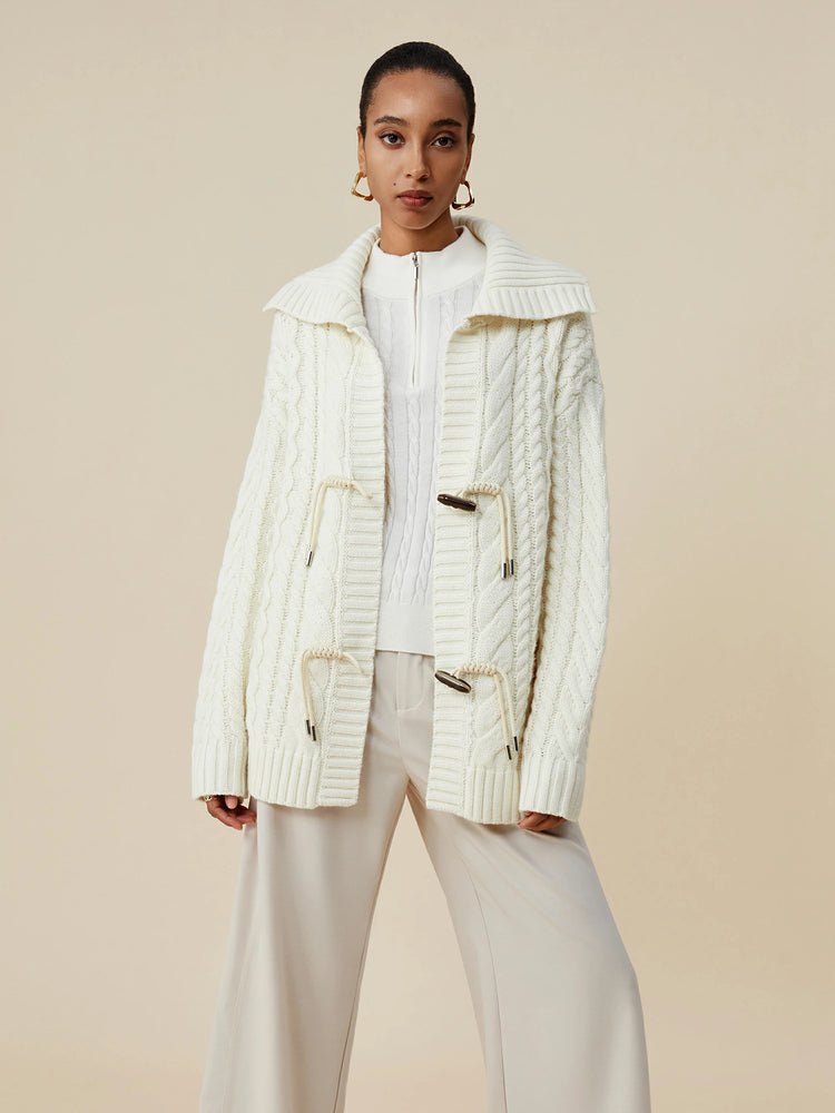 (FINAL SALE)100% Wool Lapel Long Sleeve Cardigan