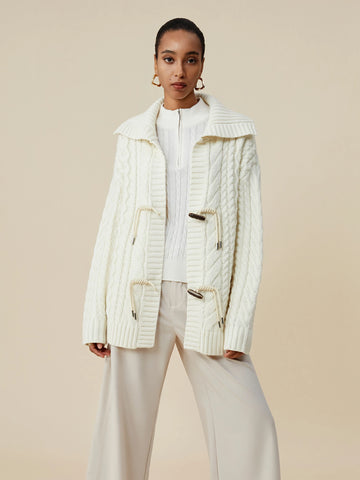 (FINAL SALE)100% Wool Lapel Long Sleeve Cardigan