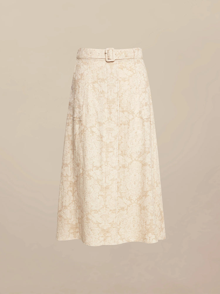 Amoretu Cotton & Linen Jacquard A-Line Skirt
