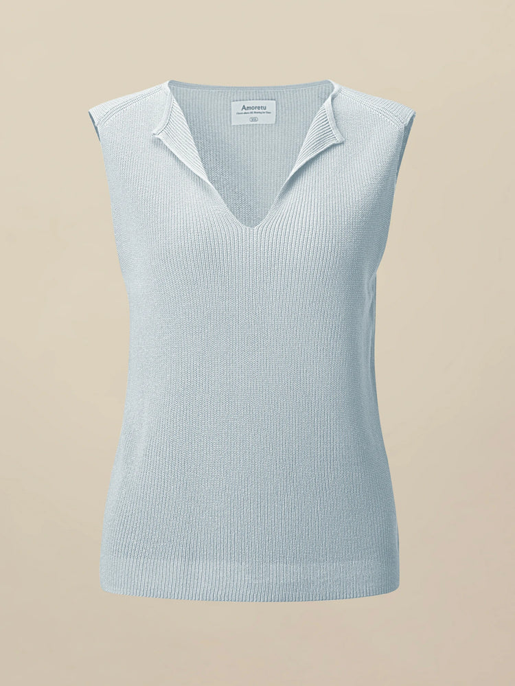 Amoretu Linen & Lyocell Sleeveless Lapel Casual Tank