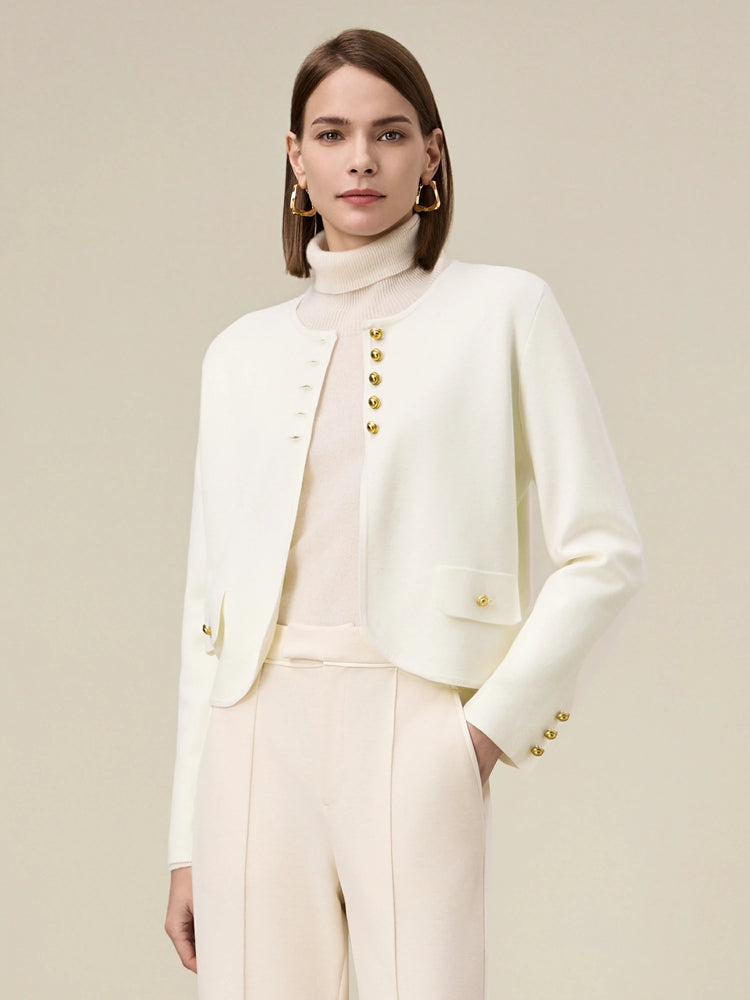 (FINAL SALE)Wool Round Neck Long Sleeve Cardigan