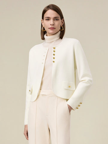 (FINAL SALE)Wool Round Neck Long Sleeve Cardigan