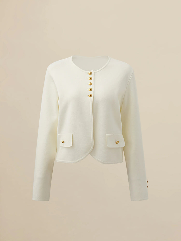 (FINAL SALE)Wool Round Neck Long Sleeve Cardigan