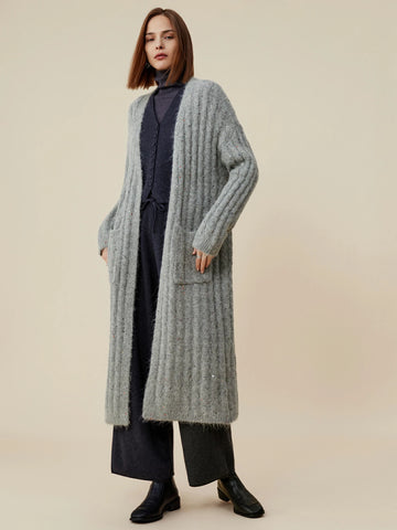 (FINAL SALE)Alpaca Long Sleeve Sequin Knit Cardigan