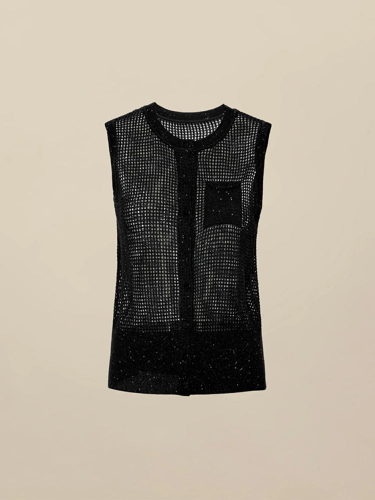Amoretu Lyocell & Linen Hollow Sequin Vest