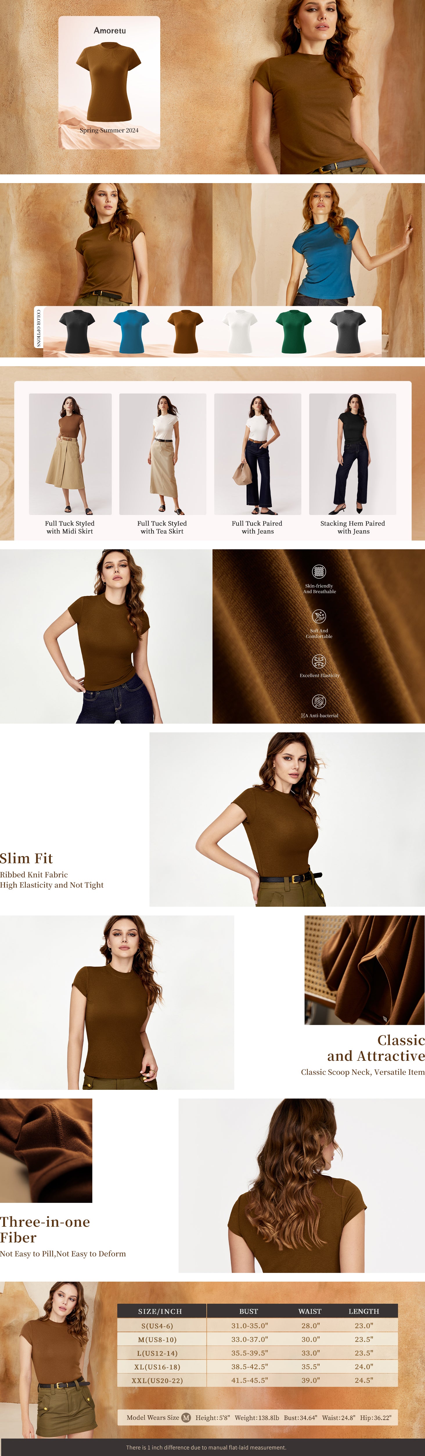 Amoretu Slim Fit T-Shirt Casual Classic Style Tops