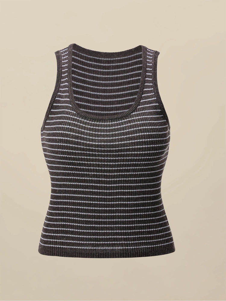 Amoretu Lyocell  & Linen Striped Slim Fit Tank Top