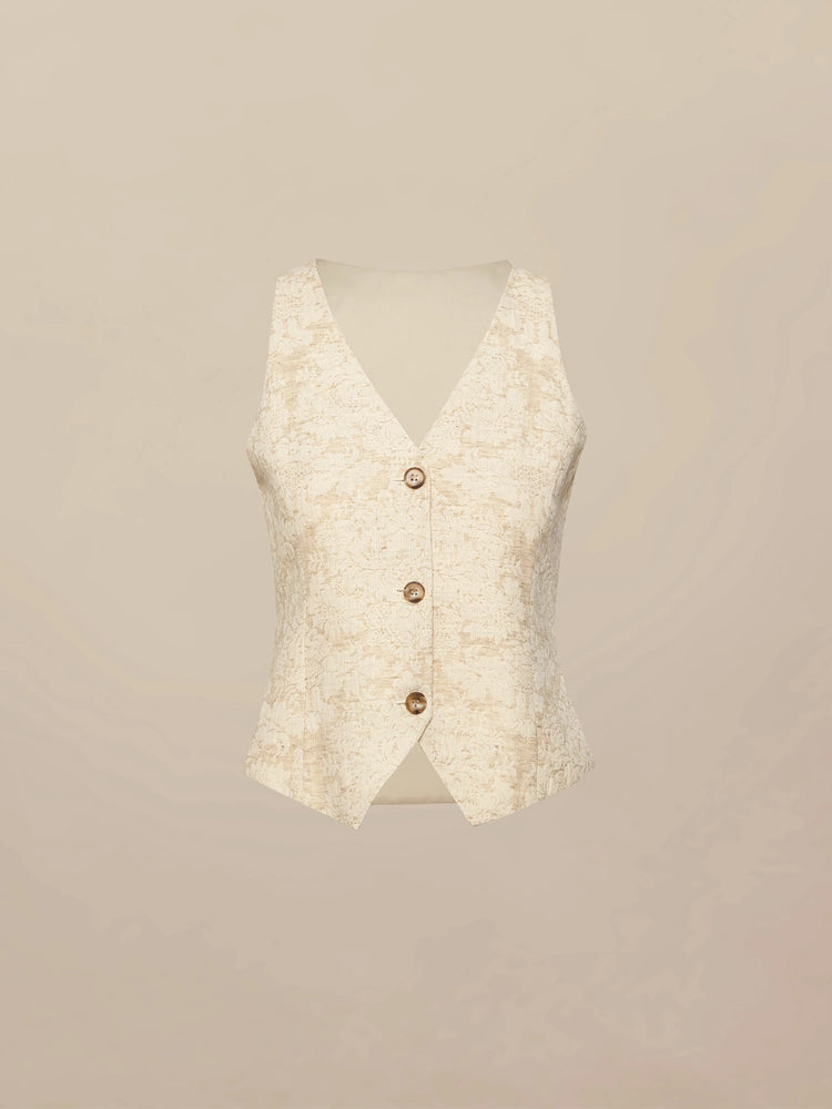 Amoretu Cotton & Linen V-Neck Jacquard Vest