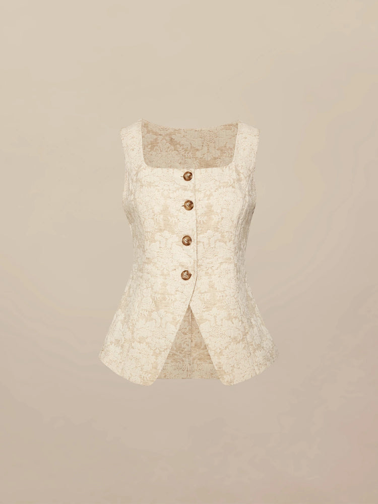 Amoretu Cotton & Linen Square Collar Jacquard Vest