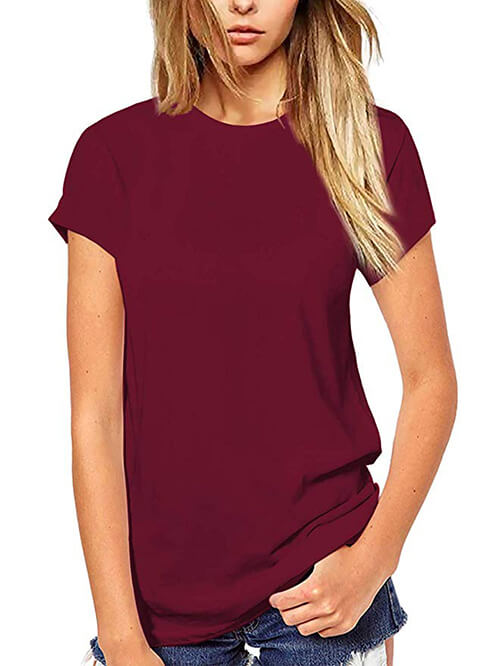 womens solid burgundy tops