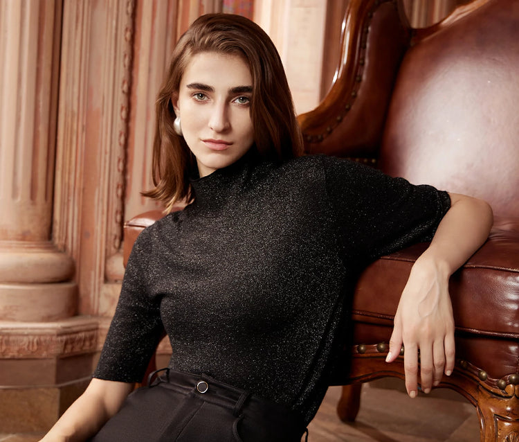 Amoretu Silver Yarn Middle Sleeve Sweater Top