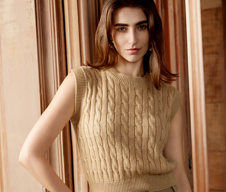 Amoretu Women's Wool Sleeveless Sequined Knitted Vest