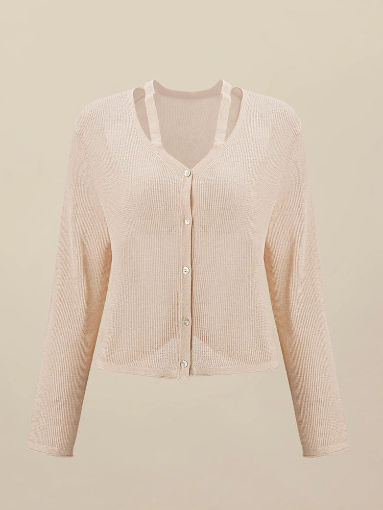 Amoretu Elegant Beige Knit Cardigan