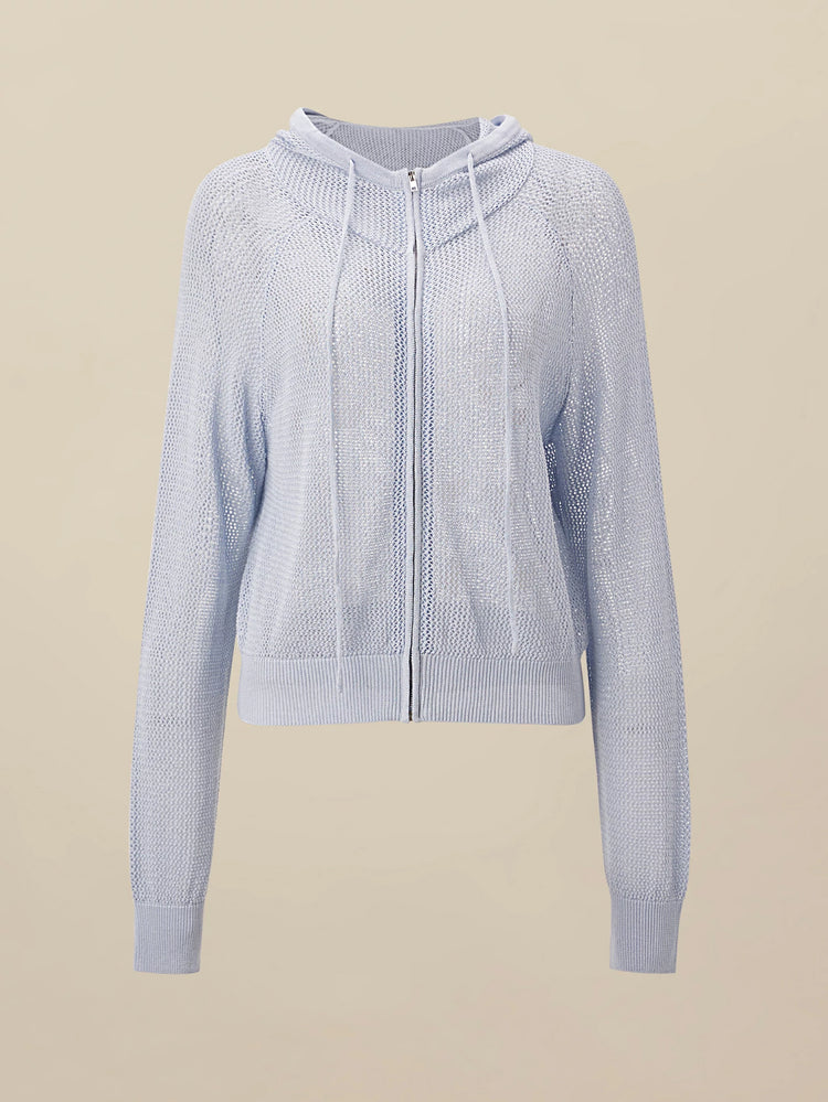 Amoretu Linen & Lyocell Hooded Hollow Out Cardigan