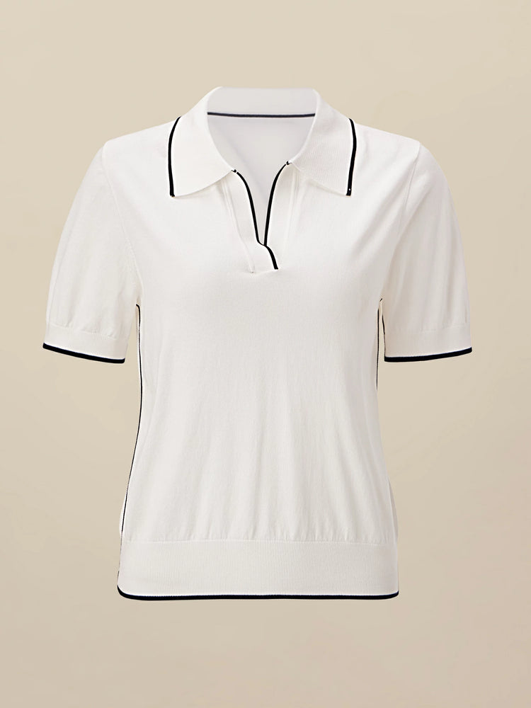 Amoretu Lyocell Contrast Knit Blouse Top