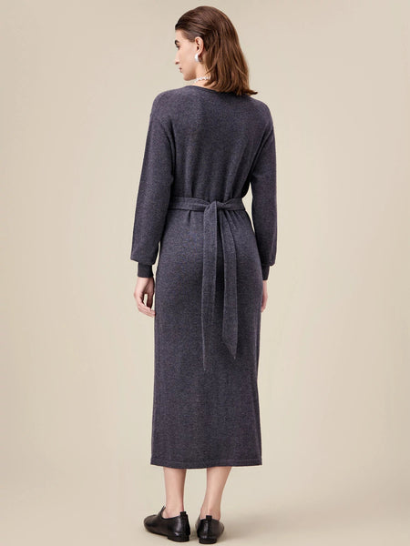 Amoretu 100% Wool Round Neck Knitted Dress Amoretu 100% Wool Round Neck Knitted Dress
