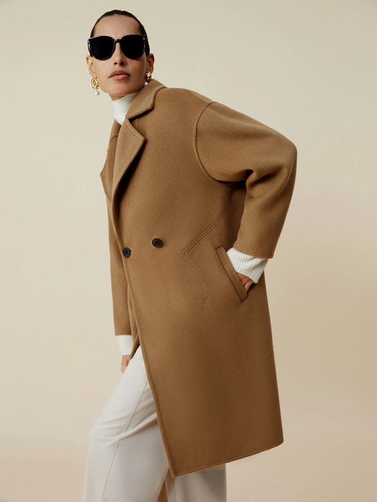 (FINAL SALE)66.5% Wool Notched Lapel Long Sleeve Coat