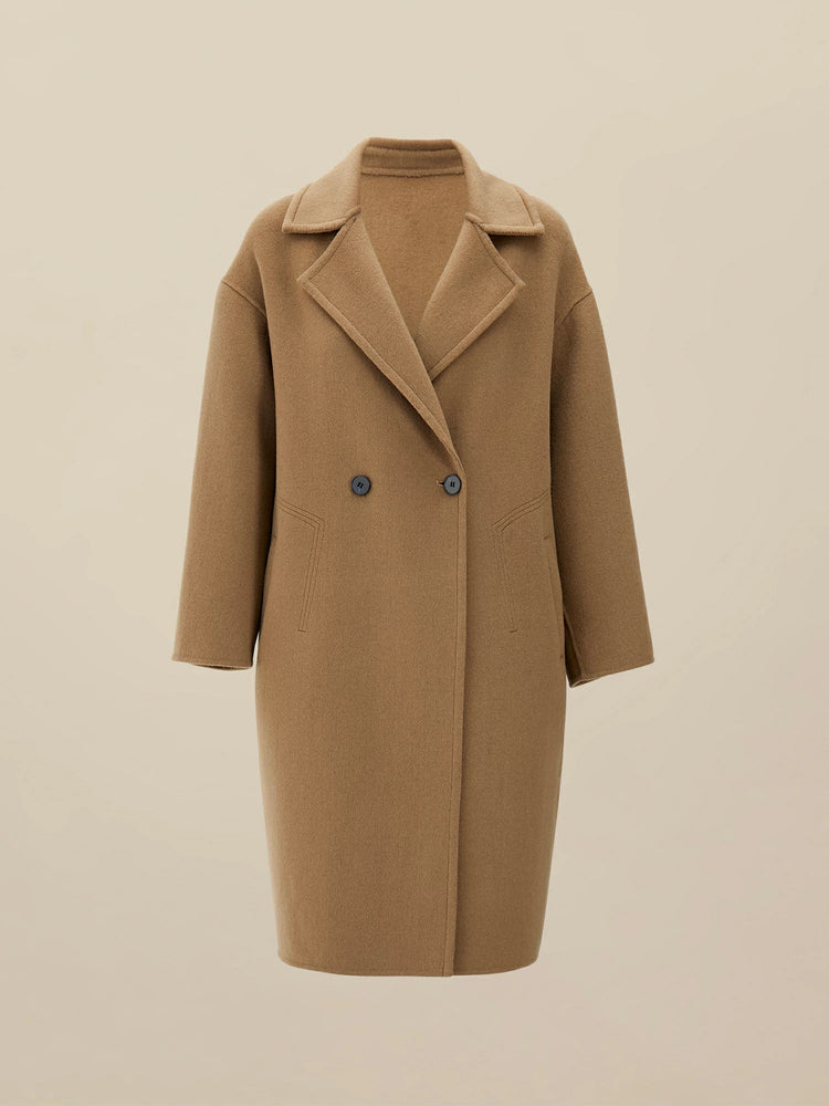 (FINAL SALE)66.5% Wool Notched Lapel Long Sleeve Coat