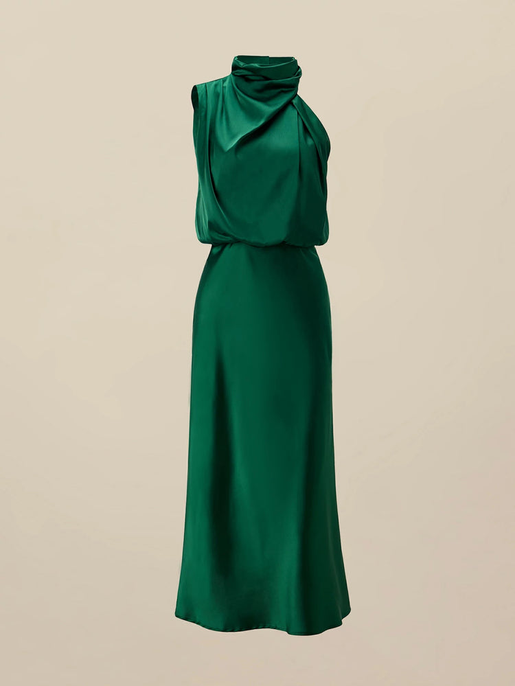 Amoretu 85% Acetate Irregular Neck Satin Dress