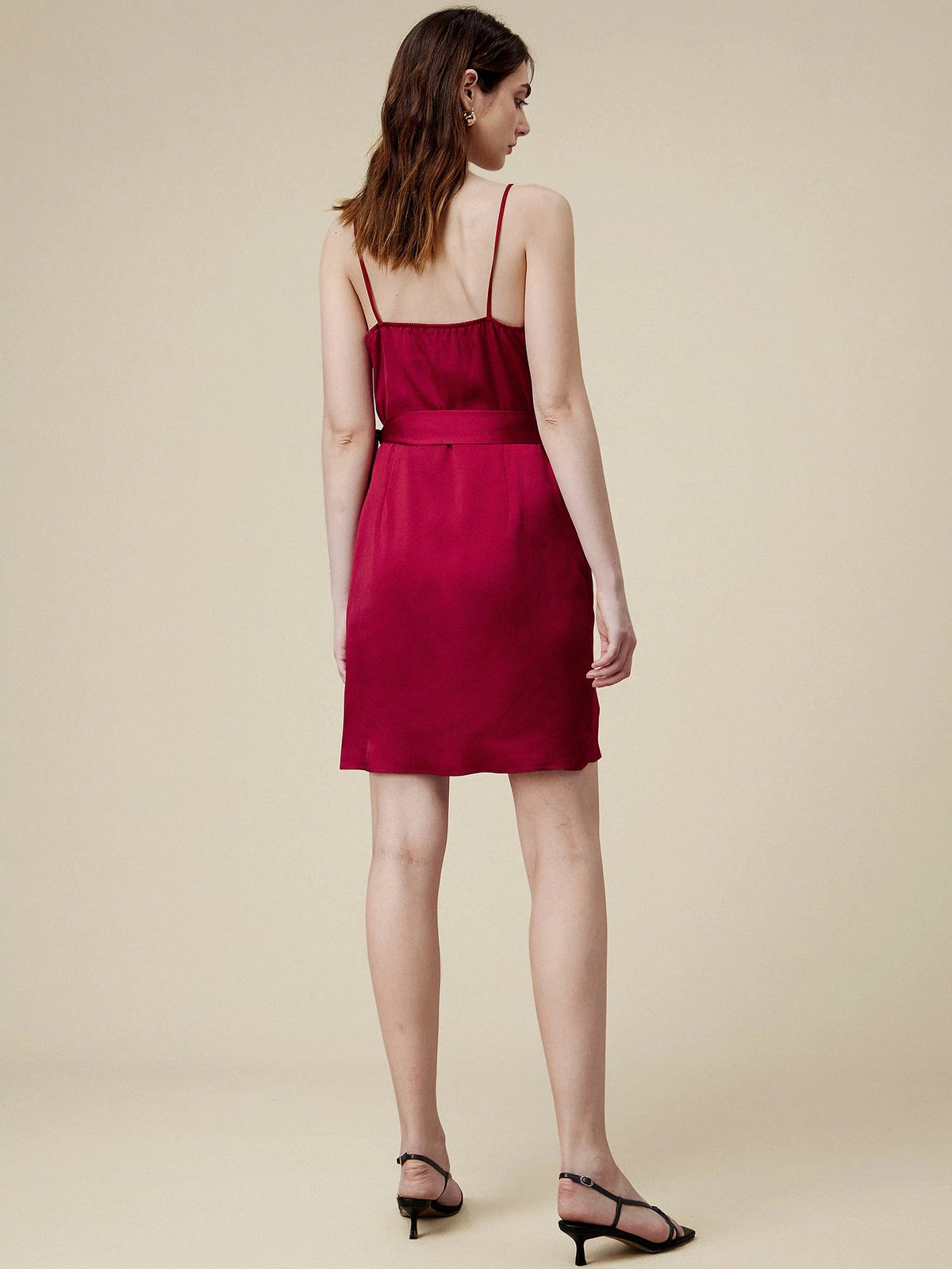 satin wrap dress red Gal Satin Wrap Mini Dress - Burgundy