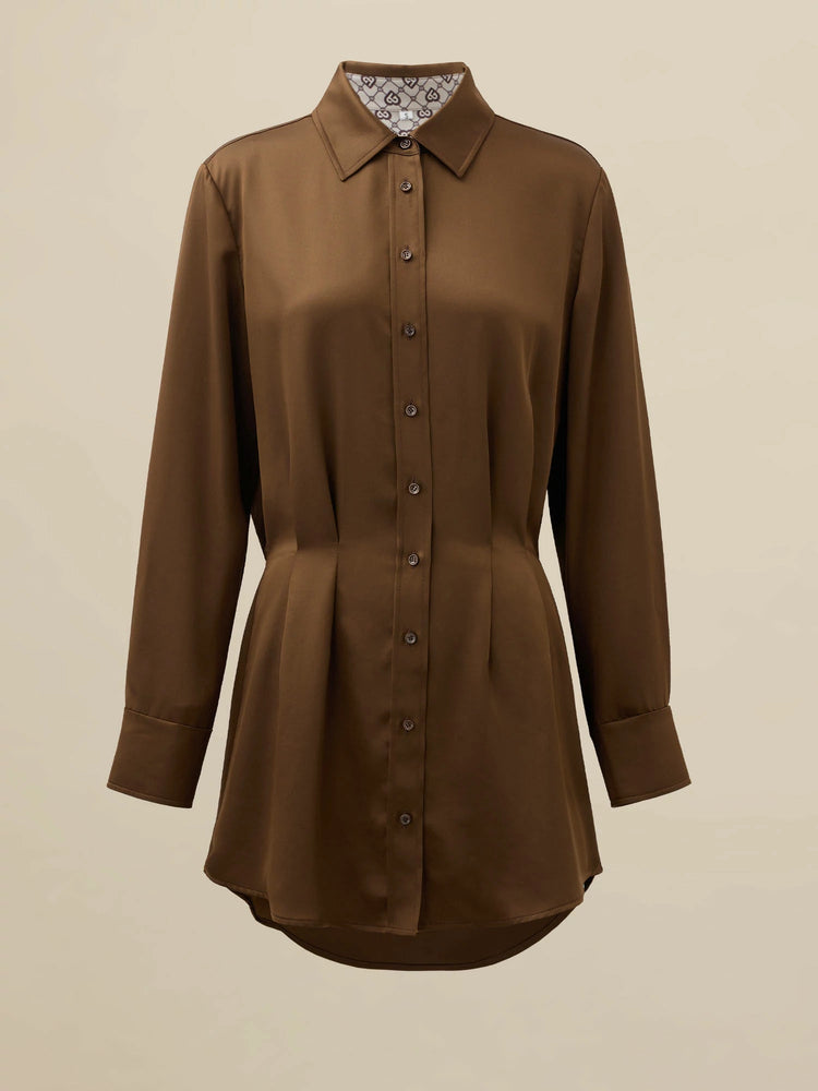 Amoretu Acetate Lapel Long Sleeve Satin Shirt