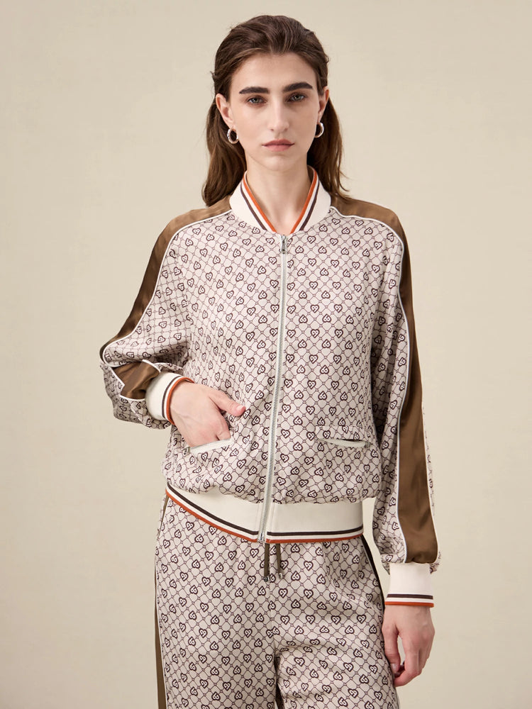 Amoretu Acetate Satin Print Long Sleeve Outerwear Jacket