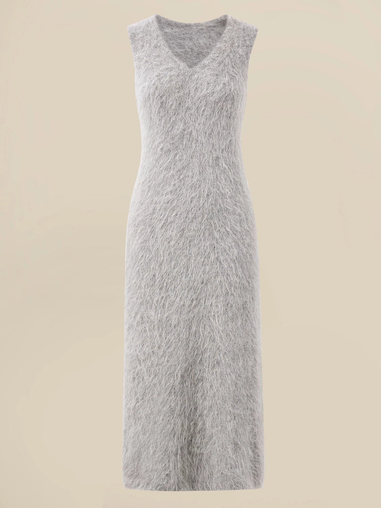 Amoretu Alpaca V-Neck Sleeveless Plush Knit Vest Dress