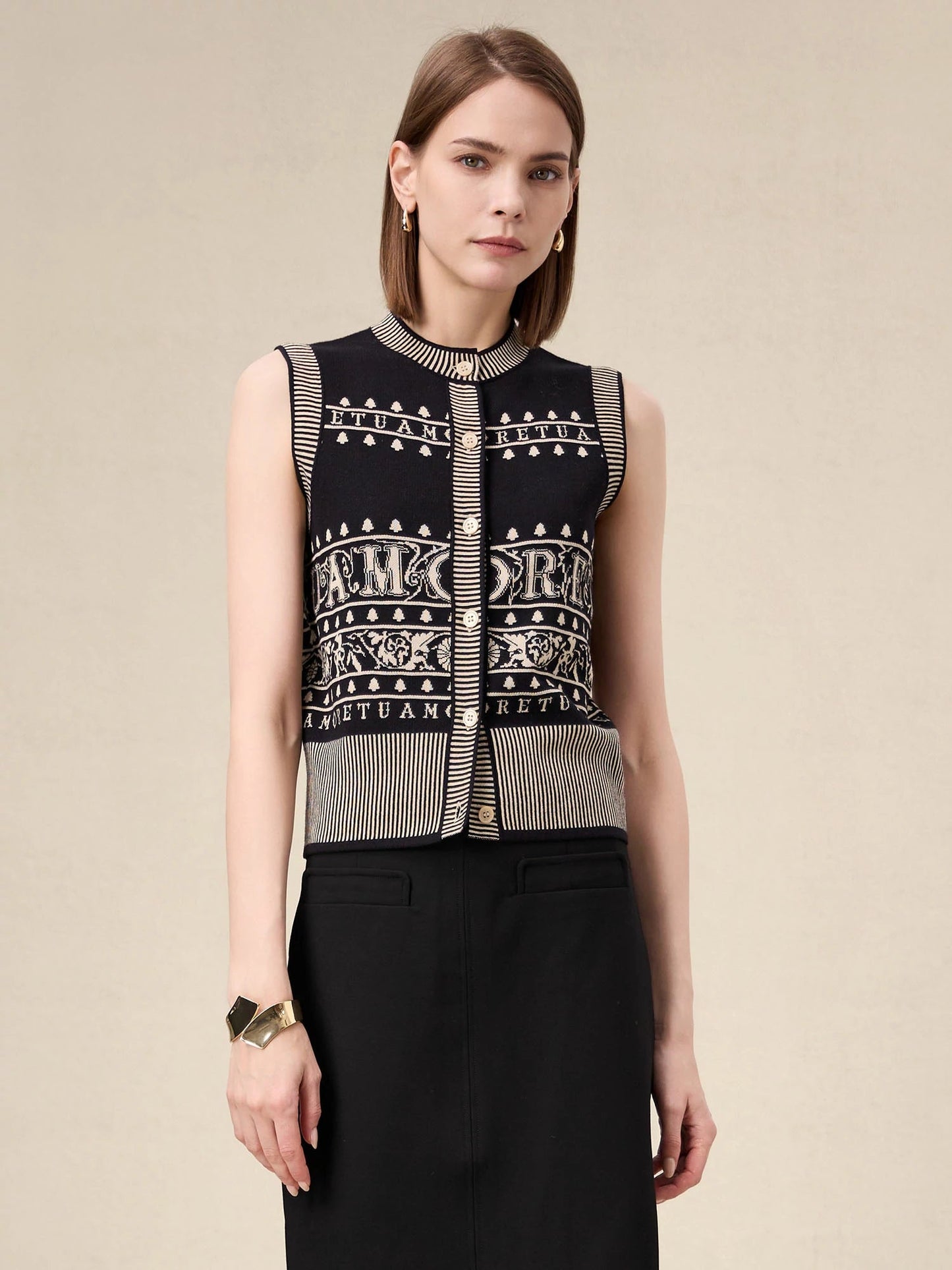 Amoretu Brand Patterned Sleeveless Knitted Vest - Amoretu - 