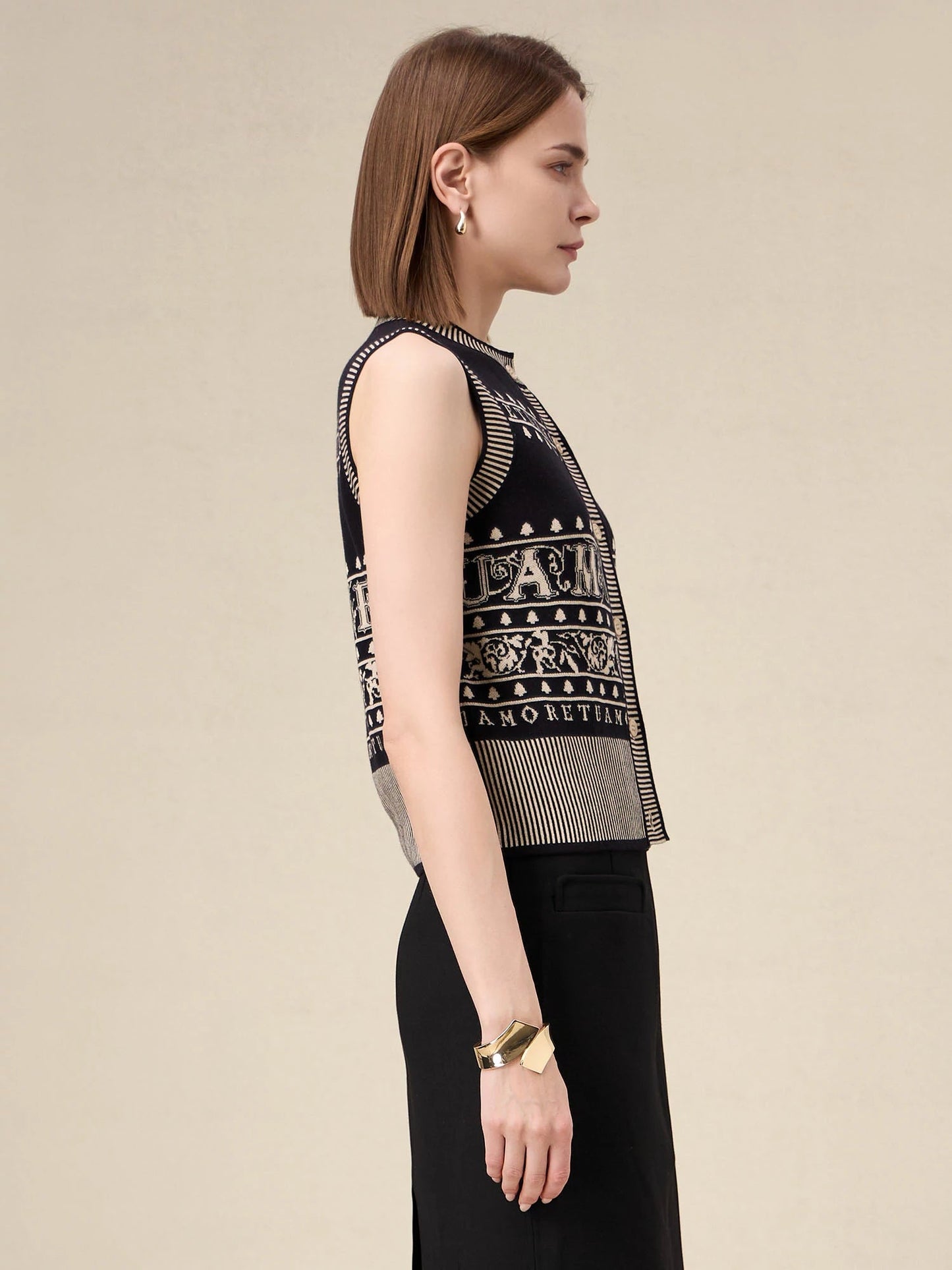 Amoretu Brand Patterned Sleeveless Knitted Vest - Amoretu - 