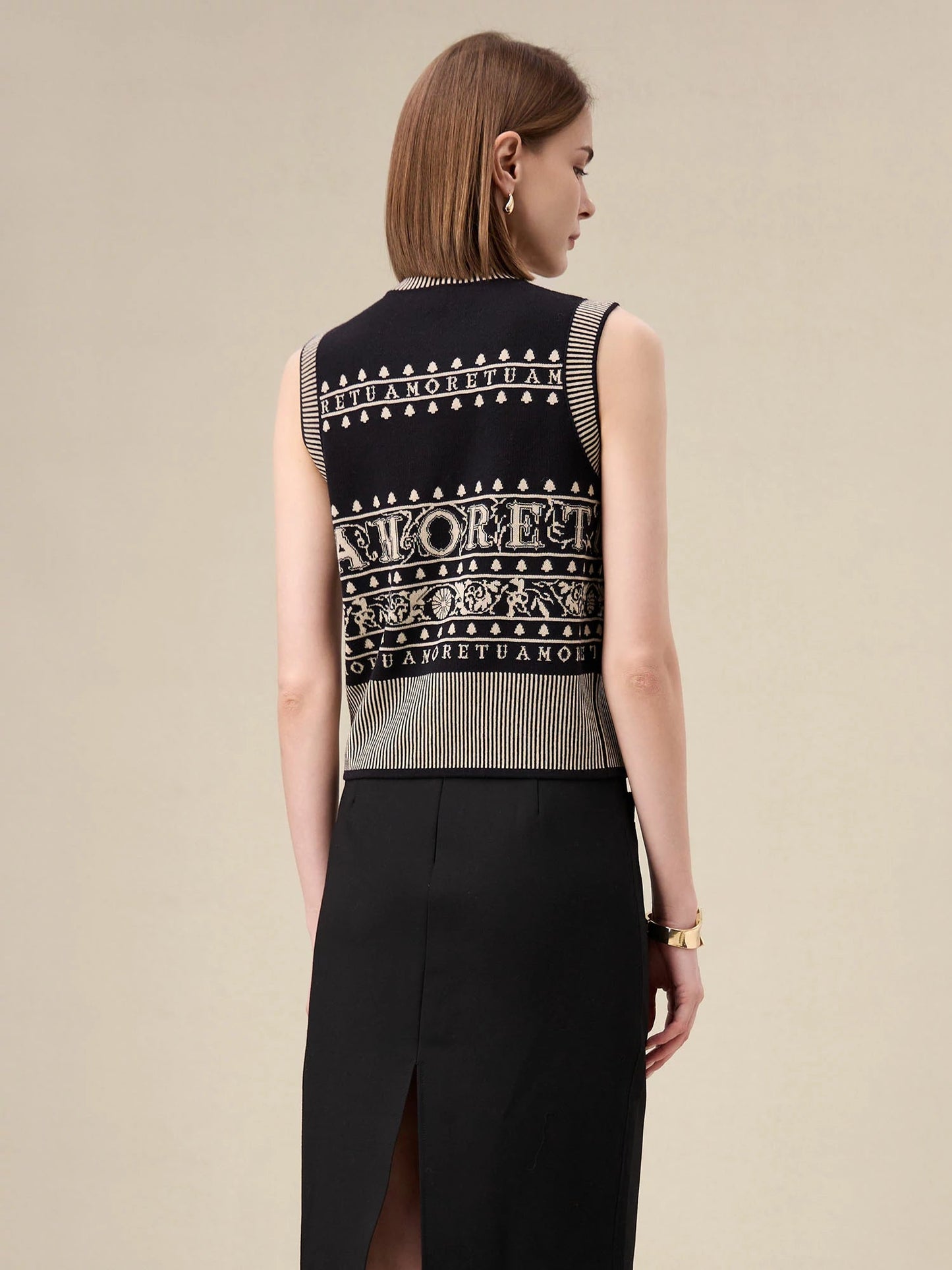 Amoretu Brand Patterned Sleeveless Knitted Vest - Amoretu - 