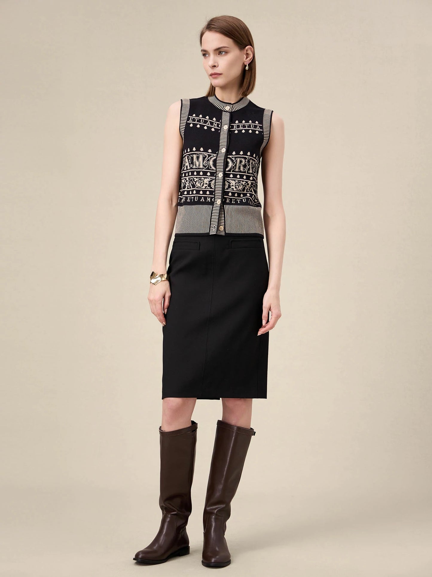 Amoretu Brand Patterned Sleeveless Knitted Vest - Amoretu - 