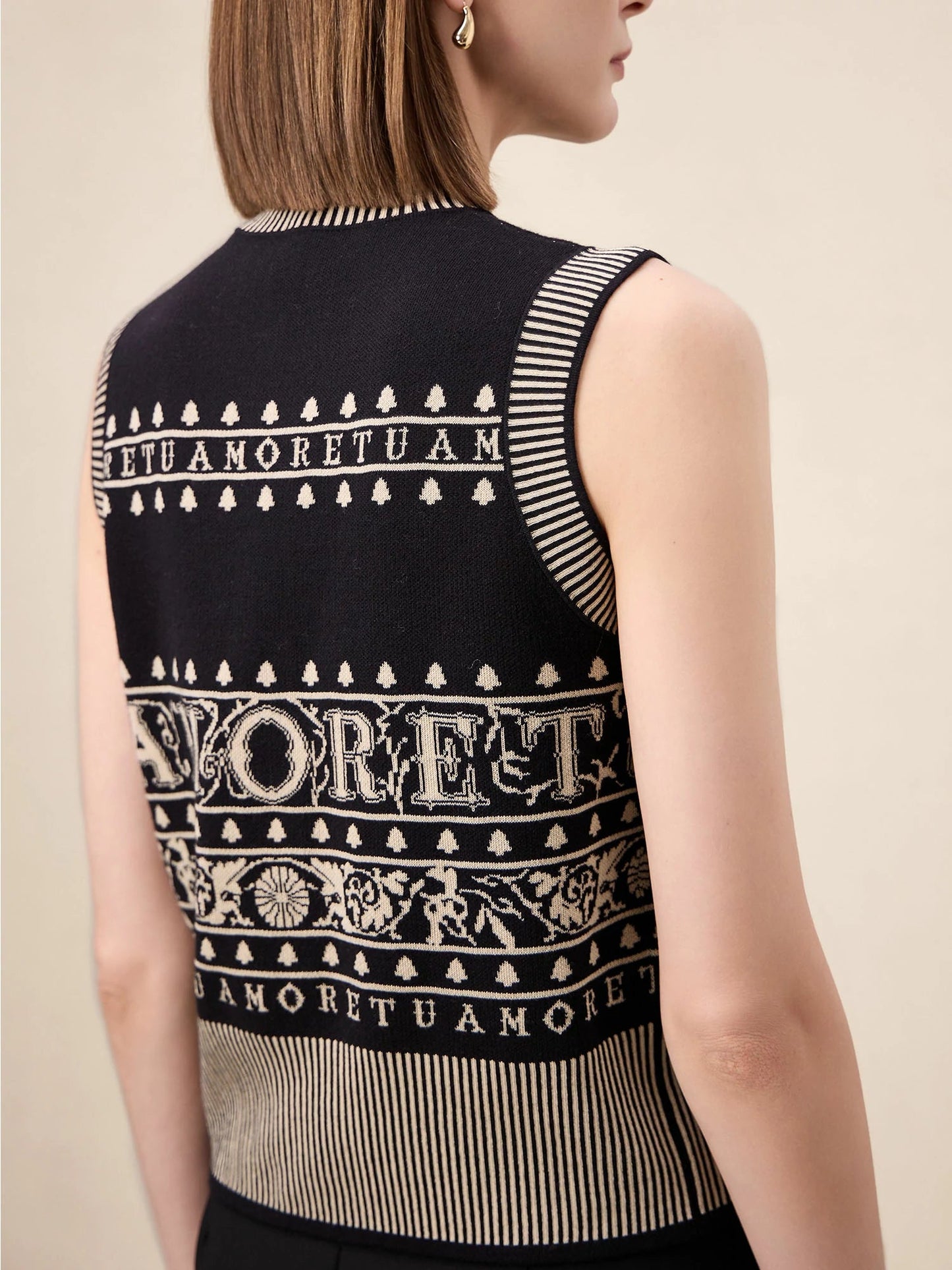 Amoretu Brand Patterned Sleeveless Knitted Vest - Amoretu - 