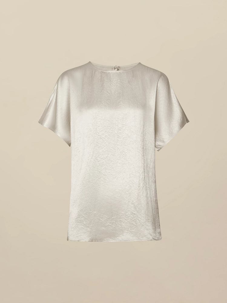 Amoretu 100% Acetate Round Neck Satin Top