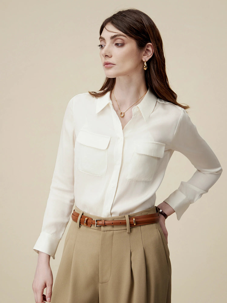 Amoretu Silk Standing Collar Long Sleeve Blouse