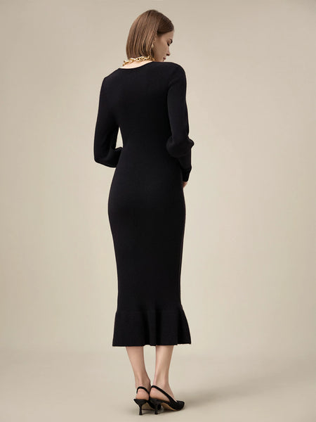 amoretu maxi dress Amoretu Women's 100% Wool V-Neck Knitted Dress