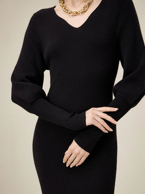 Amoretu Women's 100% Wool V-Neck Knitted Dress Amoretu Women's 100% Wool V-Neck Knitted Dress