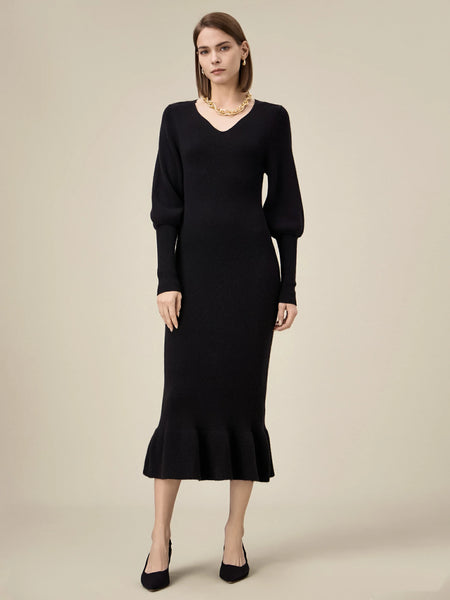 chinese dress ladies Amoretu Women's 100% Wool V-Neck Knitted Dress
